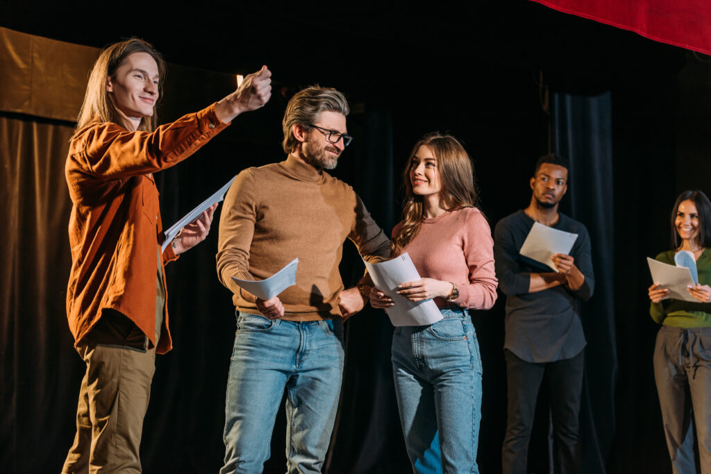 Actors rehearsing a scene together