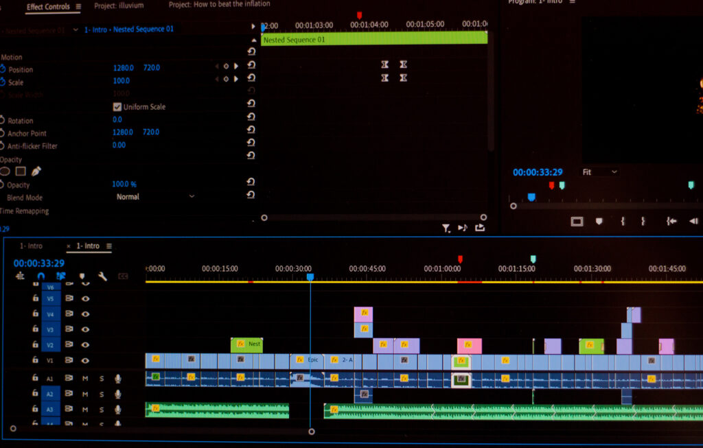 Editing video footage on a laptop